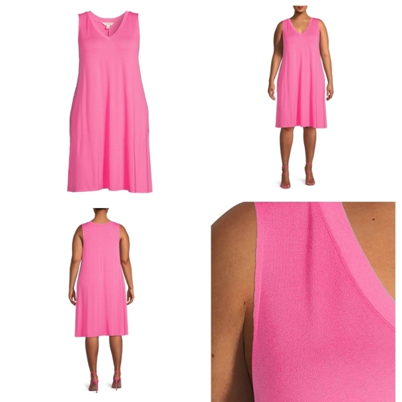 * Terra & Sky  womens Plus size 1X flip flop midi dress solid pink - Picture 3 of 6